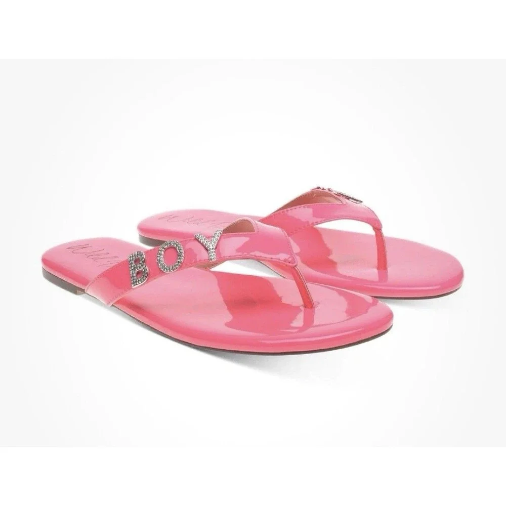 WILD PAIR Womens Pink Rhinestone Fantasia Round Toe Slip On Thong Sandals 9.5 M